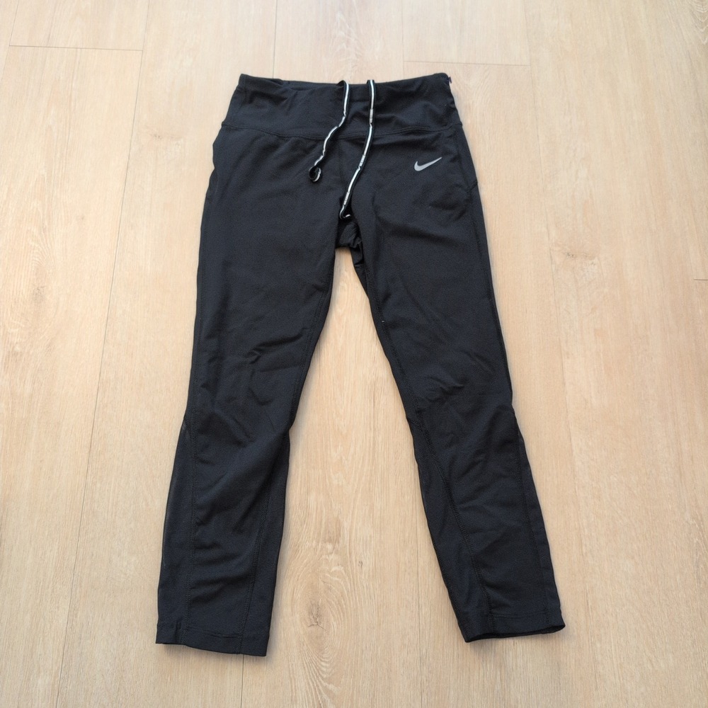Nike Dri-FIT Women Black Panel Running Leggings Crop Tights XS